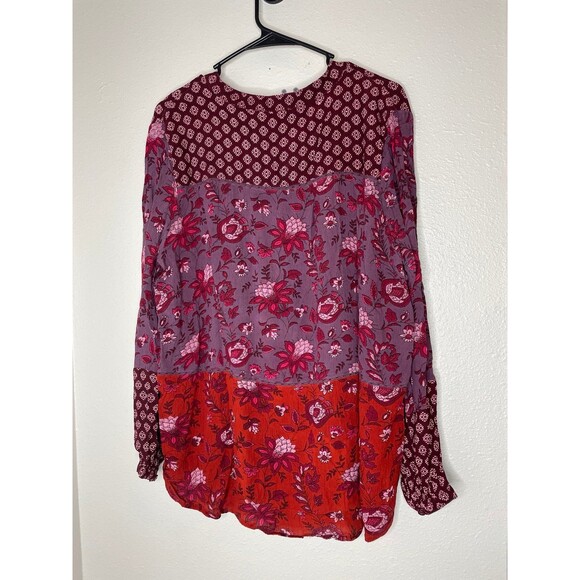 Coldwater Creek Patchwork Floral Boho Peasant Blouse XL Long Sleeve Multicolor - Picture 4 of 6